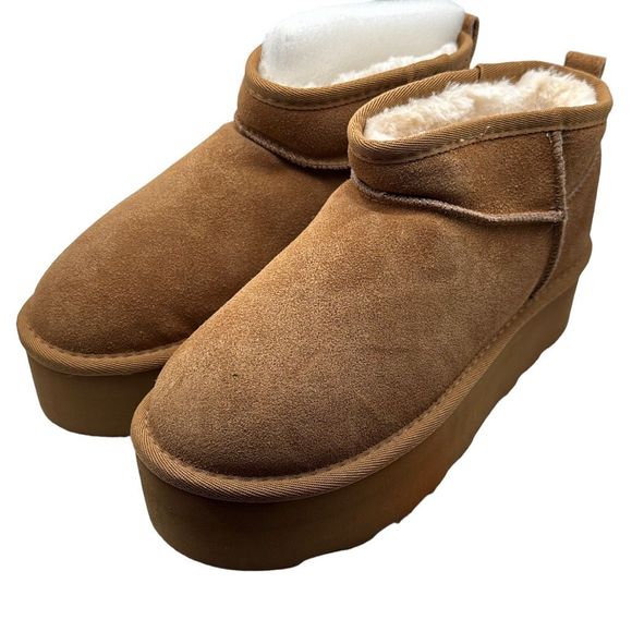 CUSHIONAIRE Women's Genuine Suede pull on platform boot 8 CHESTNUT - Picture 3 of 7